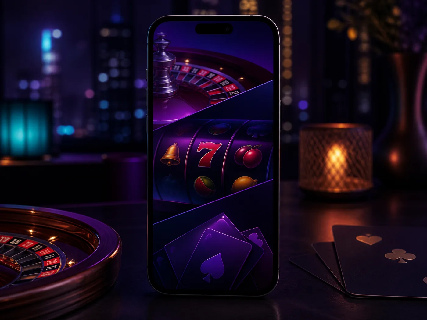 Celular com categorias genéricas de jogos de cassino