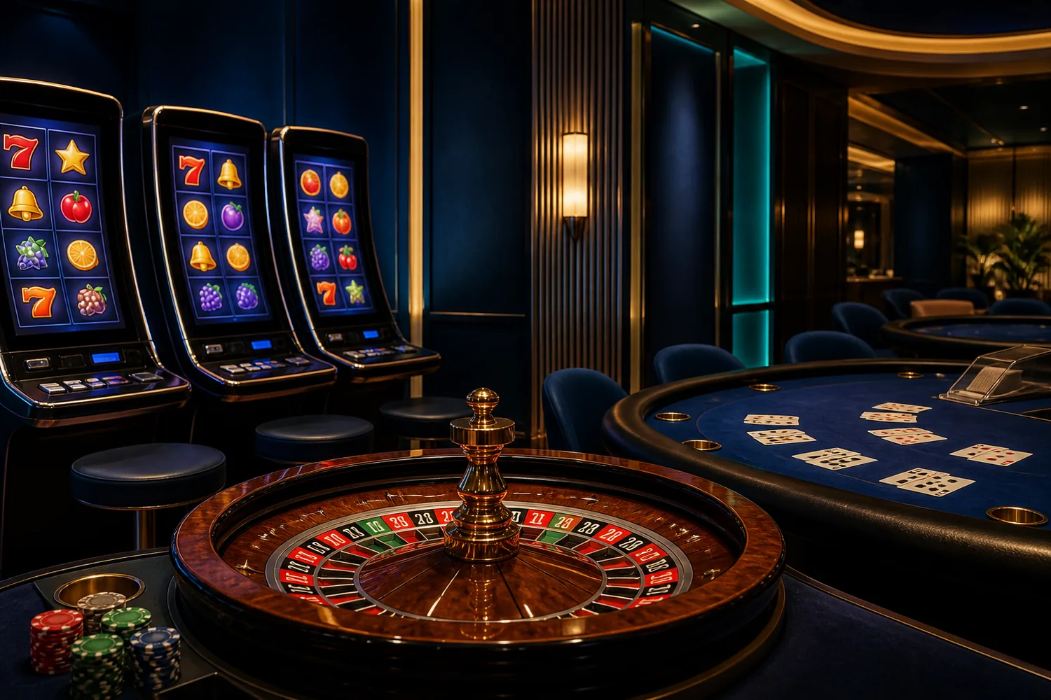 Composição com slots, roleta, cartas e cassino genéricos